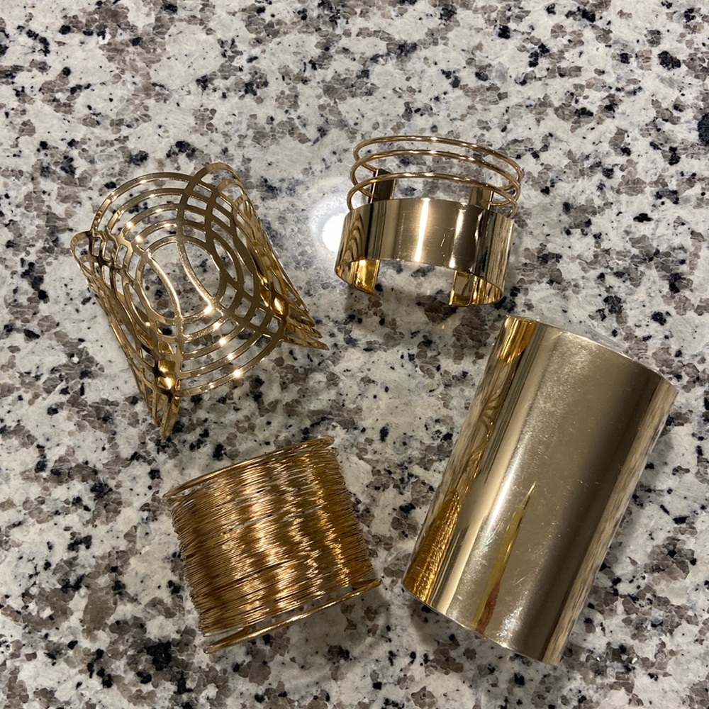 Set of Four Gold Cuff Bracelets